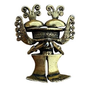 Vintage Alva Studios Aztec God Museum Reproduction Gold Tone Brooch